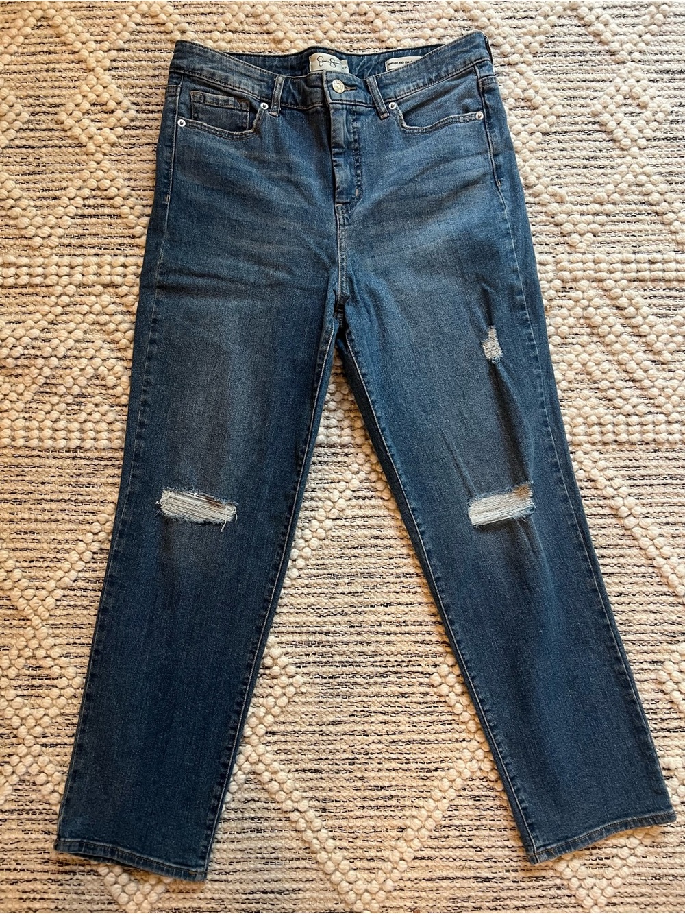 Jessica Simpson Dark Blue Distressed Straight-Leg Jeans